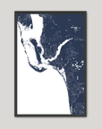 Southwest Florida Coastal Map — Fine Art Print Vertical, navy, Black Frame, 8x10