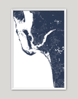 Southwest Florida Coastal Map — Fine Art Print Vertical, navy, White Frame, 8x10