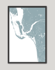 Southwest Florida Coastal Map — Fine Art Print Vertical, soft-blue, Black Frame, 8x10