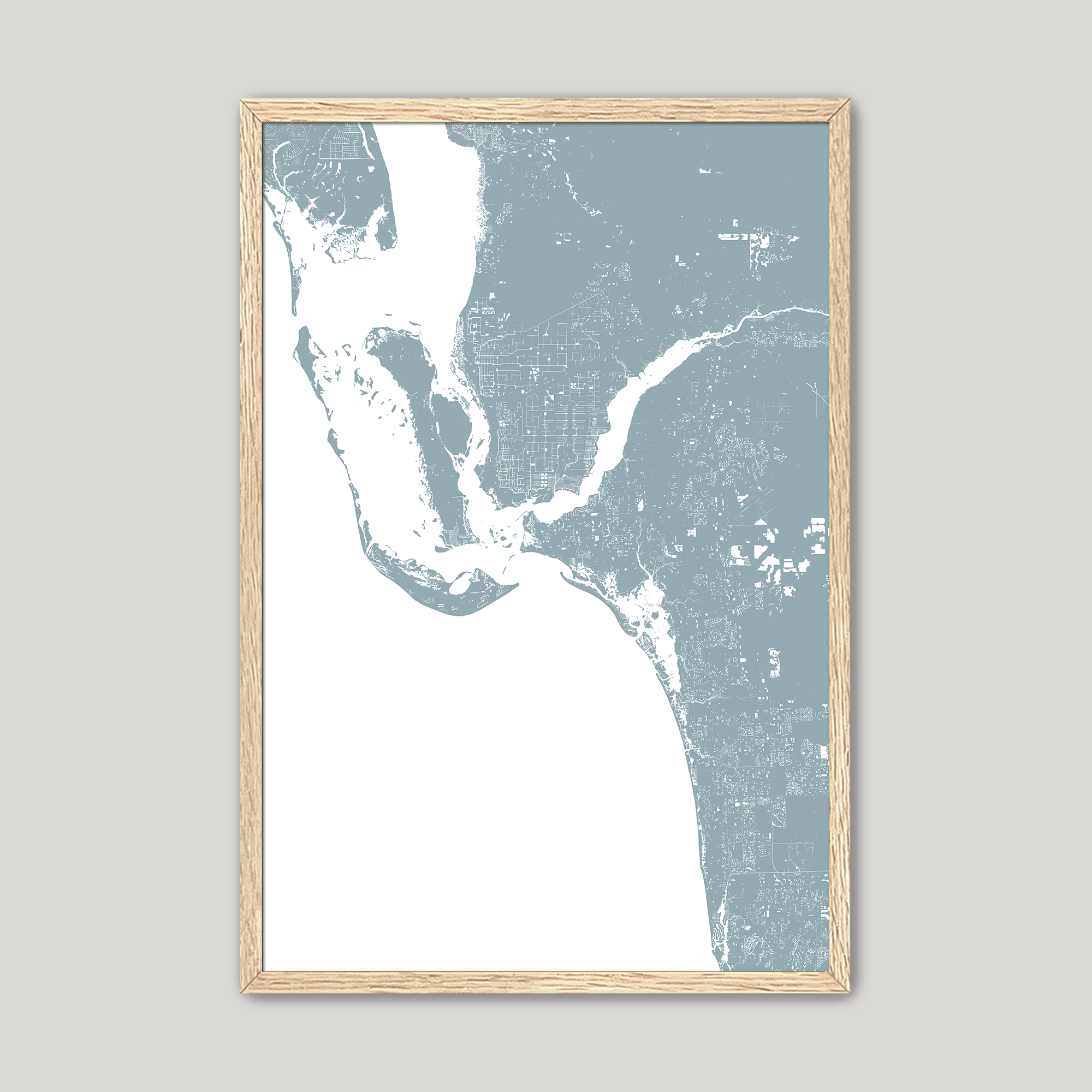 Southwest Florida Coastal Map — Fine Art Print Vertical, soft-blue, Oak, 8x10