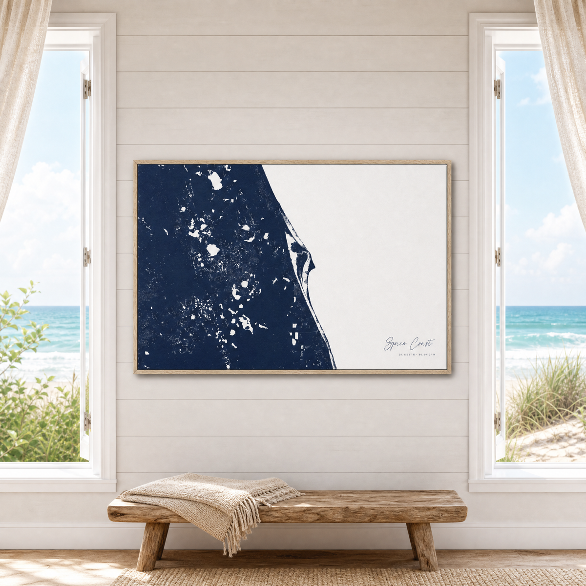 Space Coast canvas map — window-scene interior