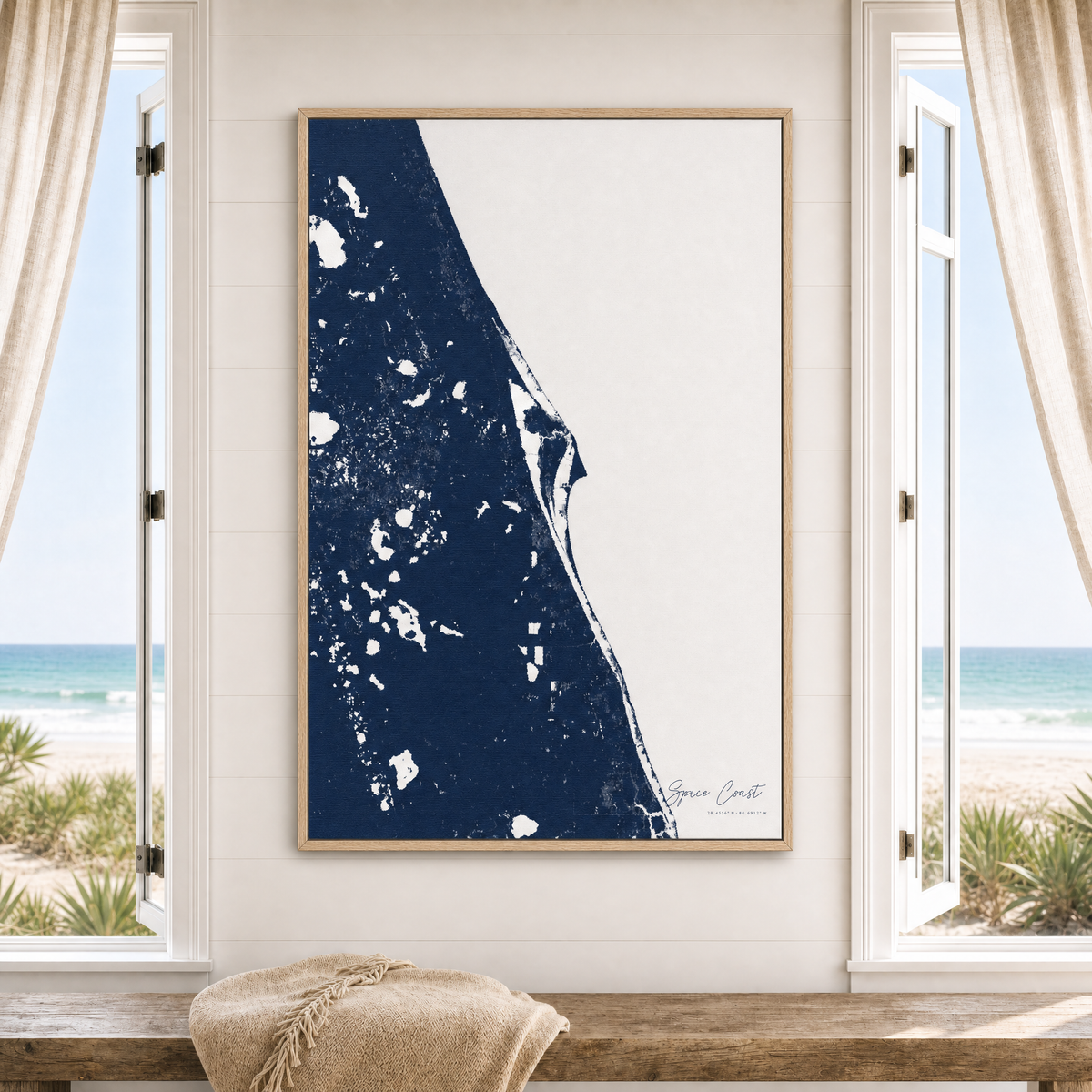 Space Coast canvas map — window-scene interior