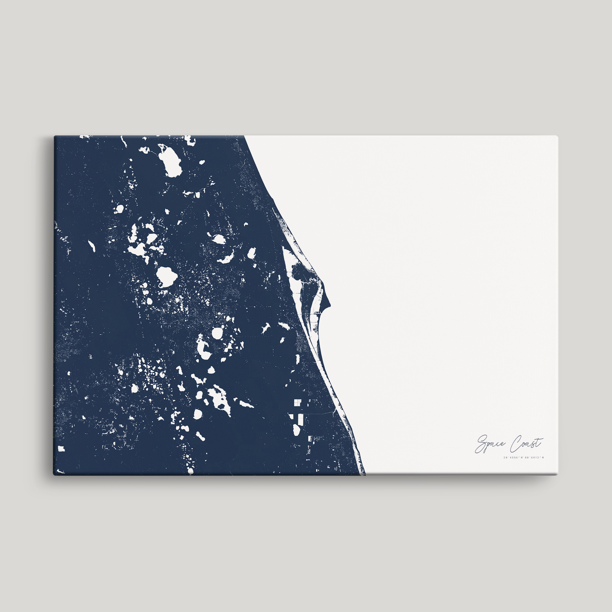 Space Coast Coastal Map — Canvas Horizontal, navy, No Frame