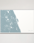 Space Coast Coastal Map — Canvas Horizontal, soft-blue, White Frame