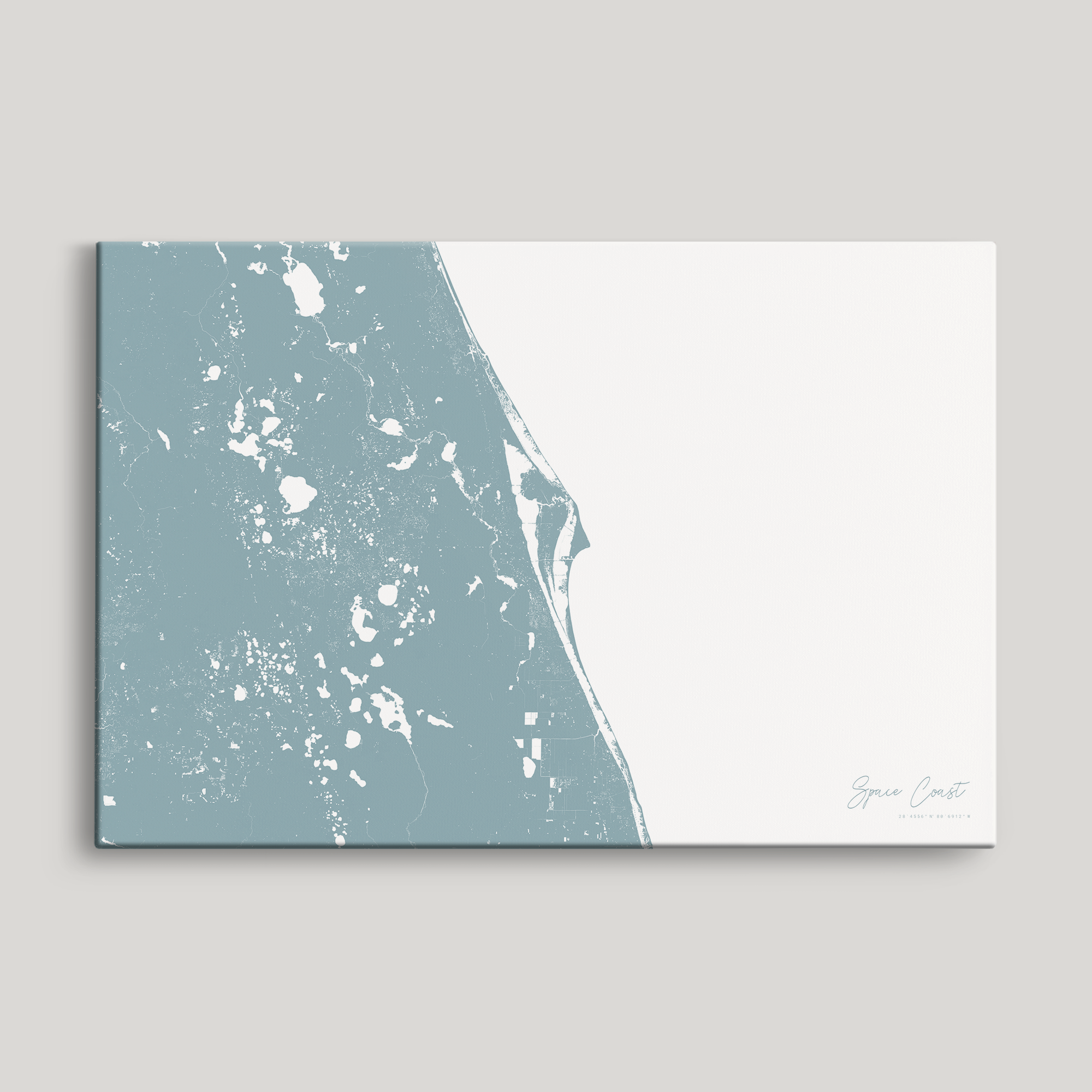 Space Coast Coastal Map — Canvas Horizontal, soft-blue, No Frame