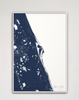 Space Coast Coastal Map — Canvas Vertical, navy, White Frame