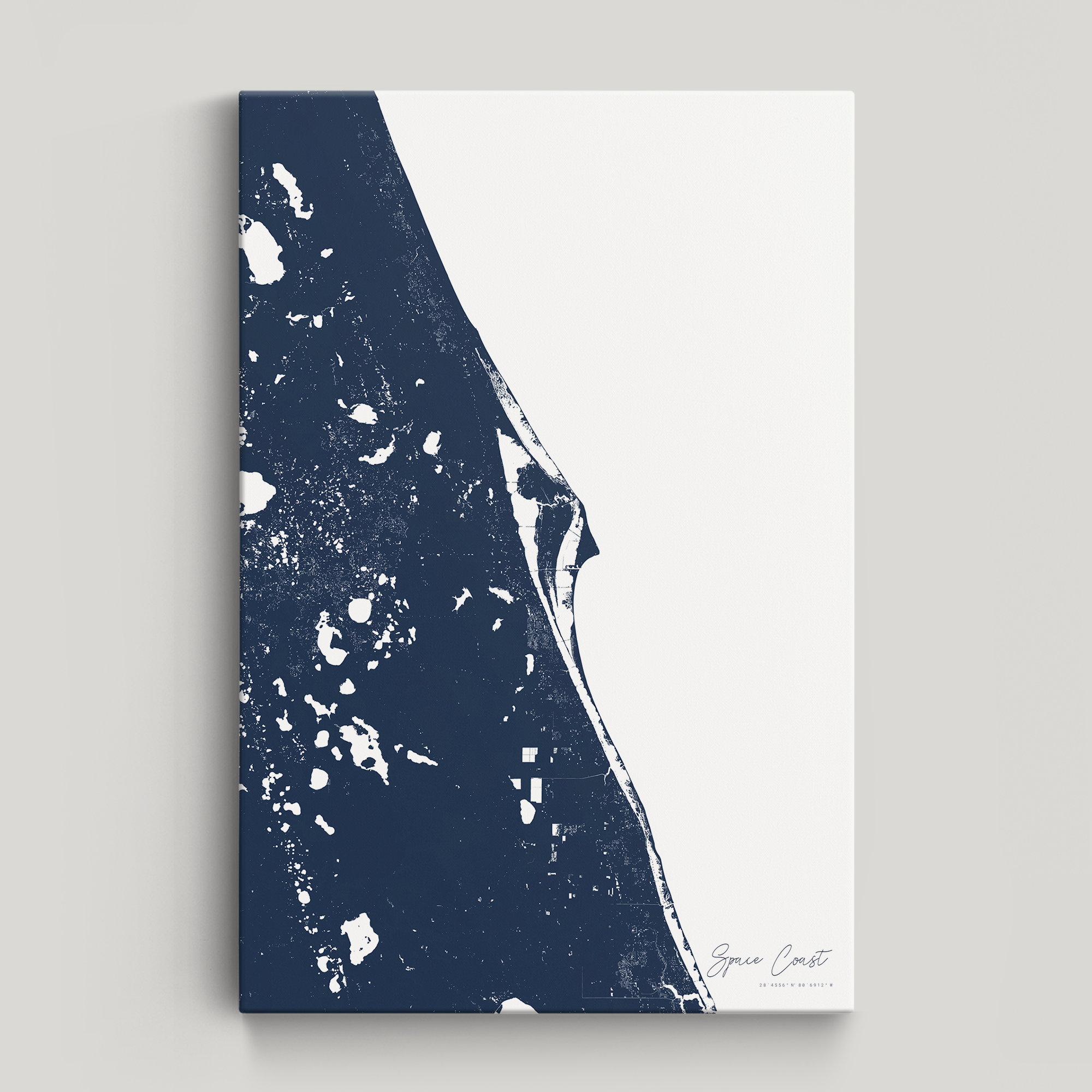 Space Coast Coastal Map — Canvas Vertical, navy, No Frame