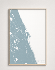 Space Coast Coastal Map — Canvas Vertical — soft-blue, Light Wood