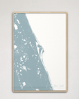 Space Coast Coastal Map — Canvas Vertical, soft-blue, Natural Oak
