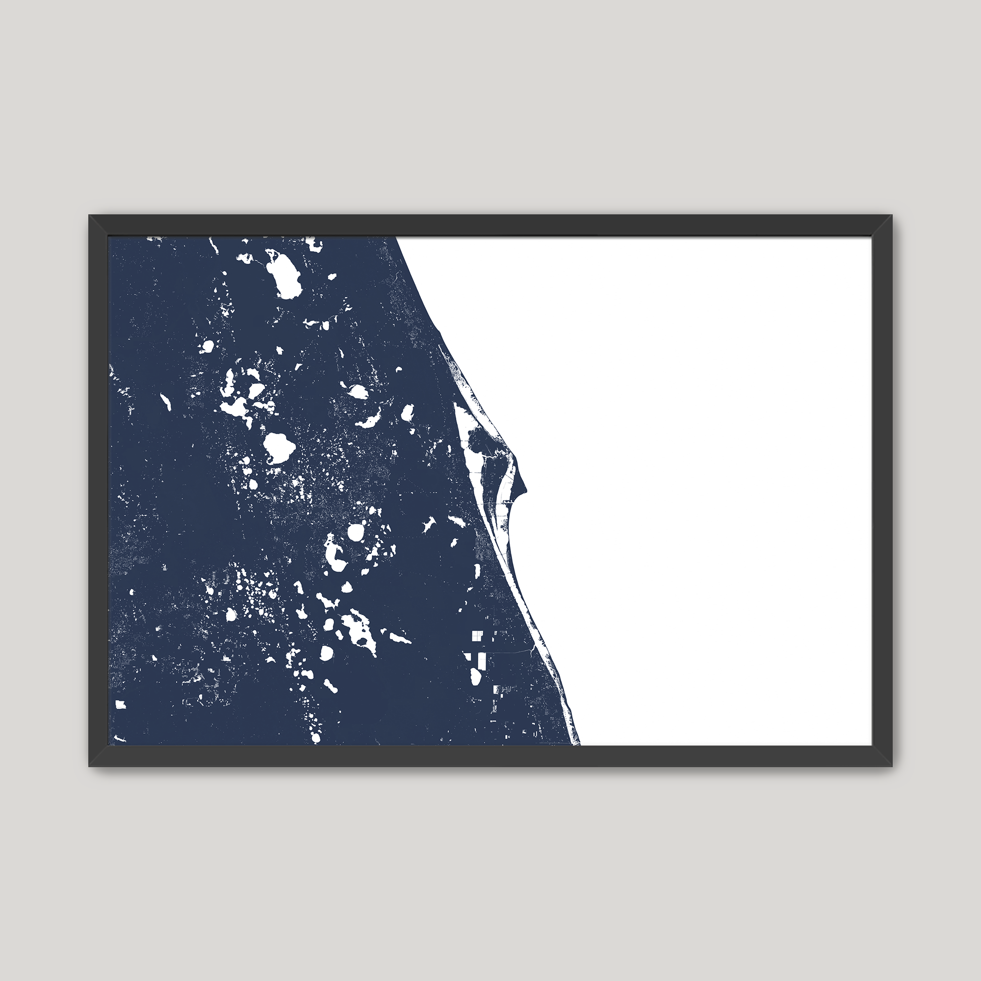 Space Coast Coastal Map — Fine Art Print Horizontal, navy, Black Frame, 10x8