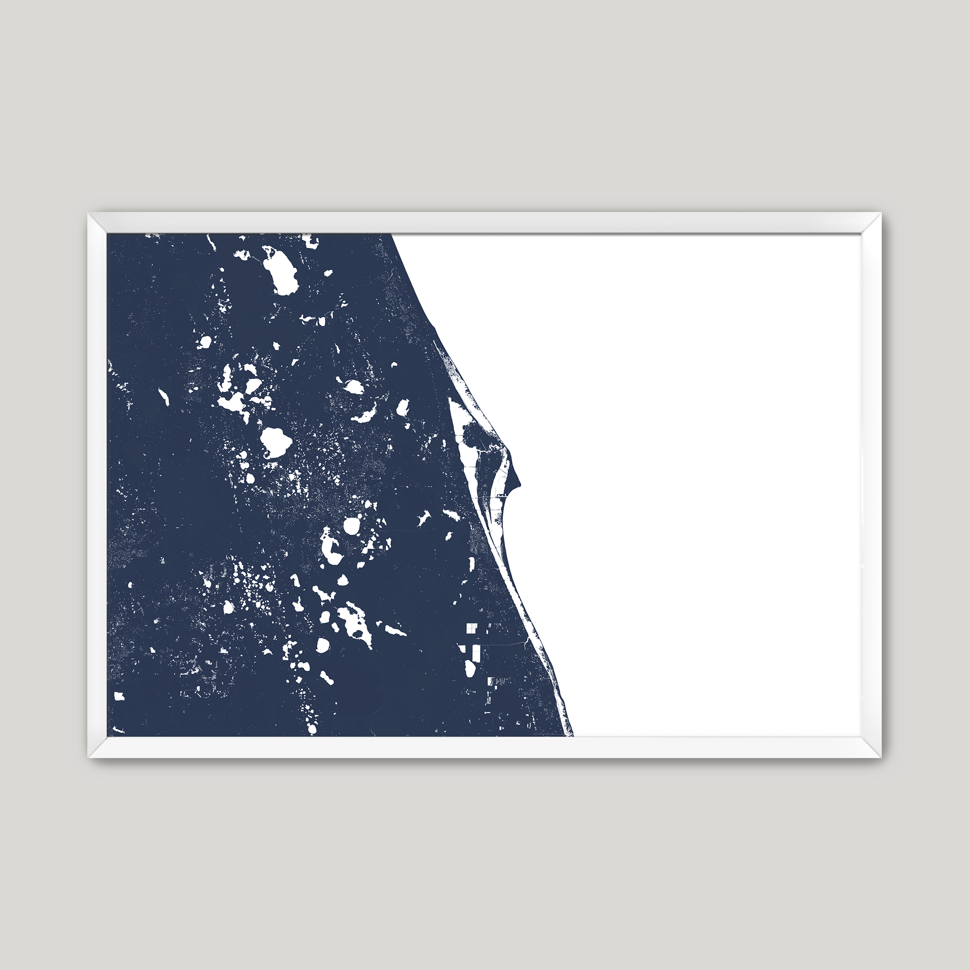 Space Coast Coastal Map — Fine Art Print Horizontal, navy, White Frame, 10x8