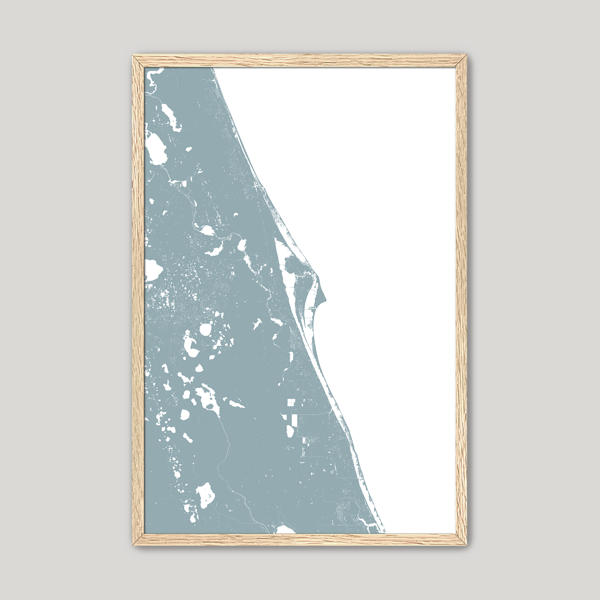 Space Coast Coastal Map — Fine Art Print Vertical, soft-blue, Oak, 8x10