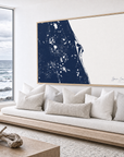 Space Coast canvas map — sea-view bench interior