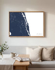 St Augustine navy horizontal canvas map in an oak framed room scene