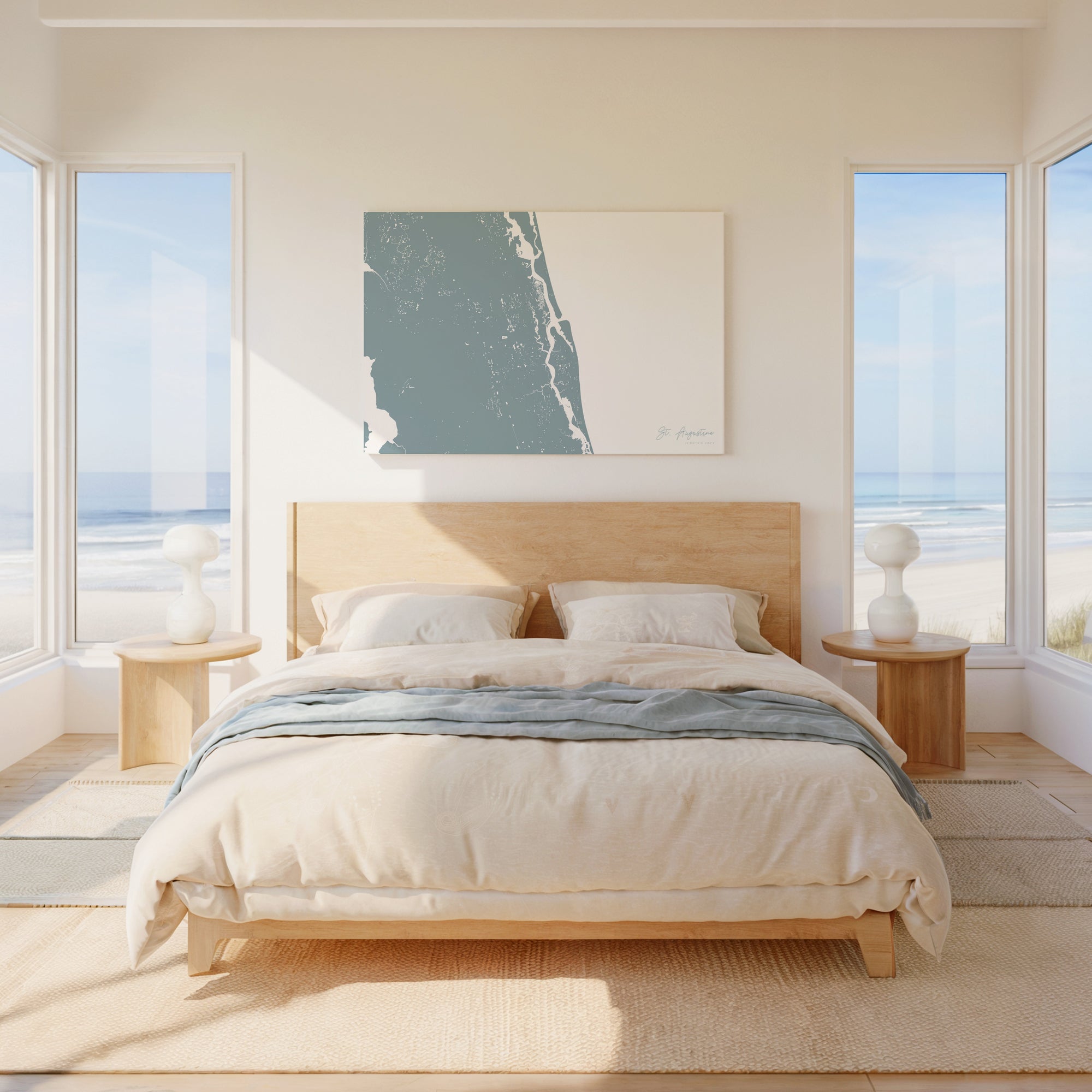 St Augustine soft blue horizontal wrapped canvas map in the ratio 3:2 hand mockup