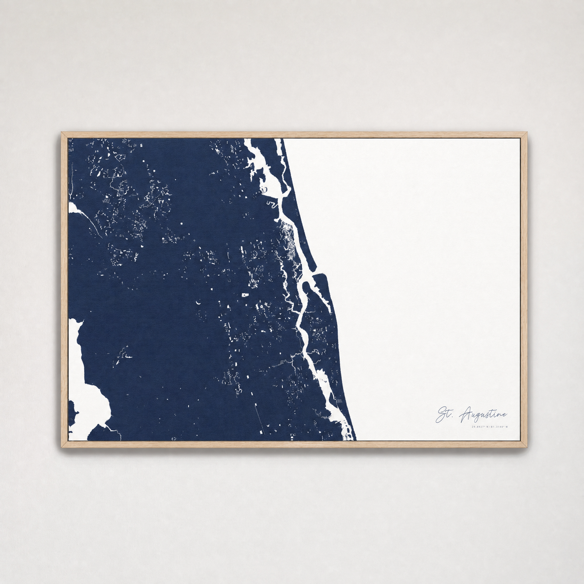 St. Augustine Coastal Map — Canvas Horizontal — navy, Light Wood