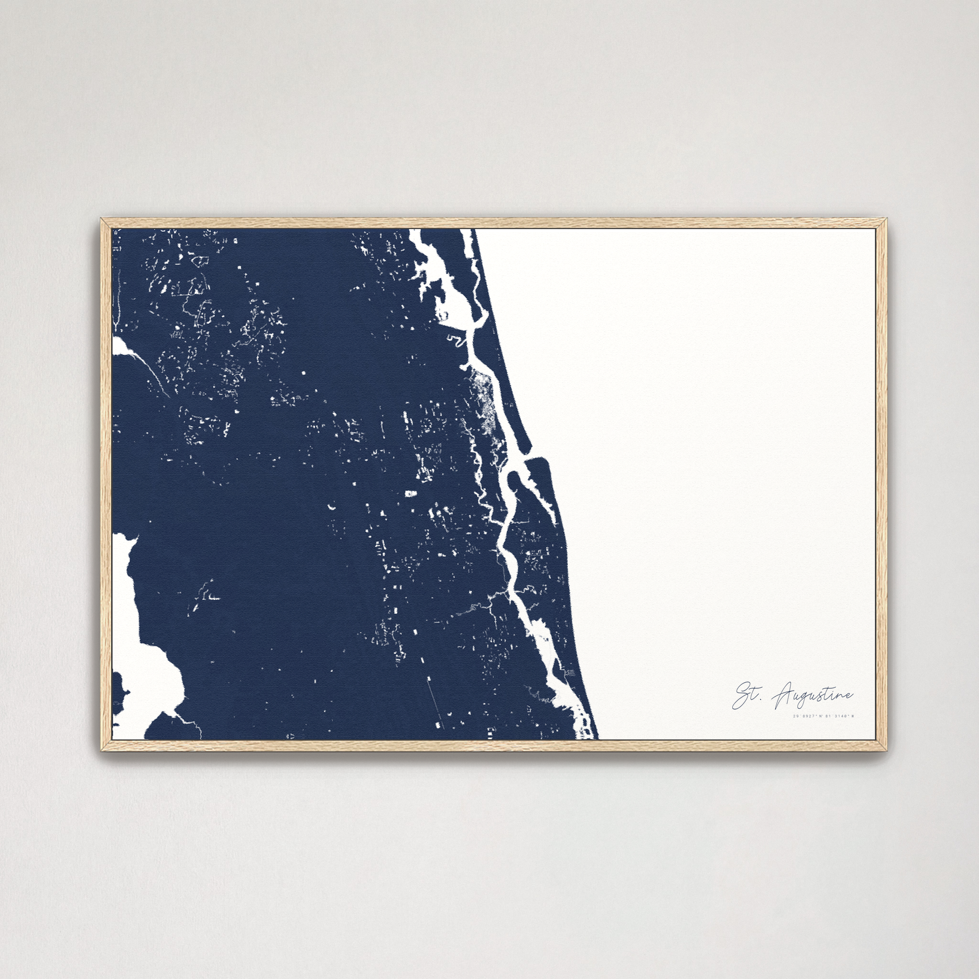 St. Augustine Coastal Map — Canvas Horizontal, navy, Natural Oak
