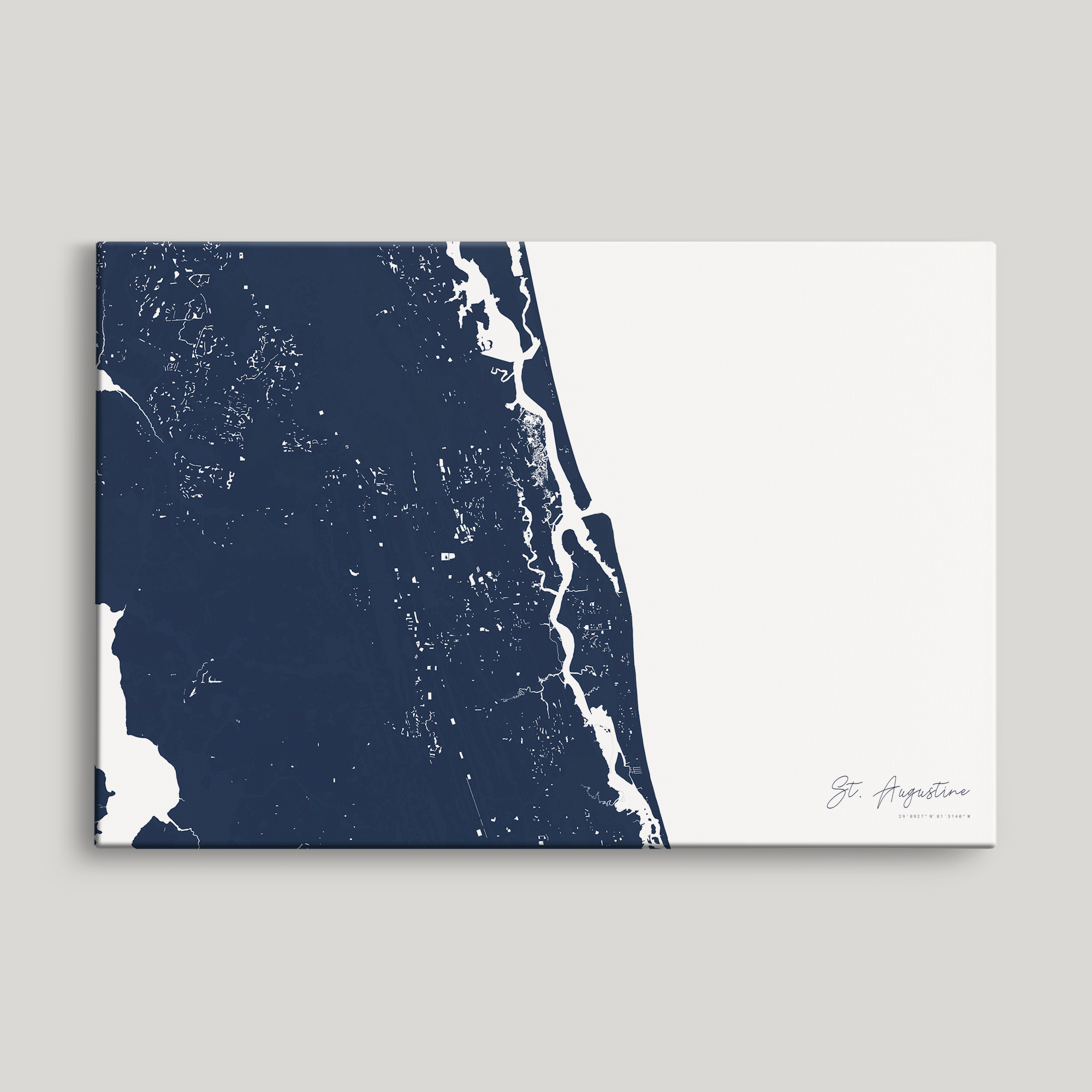 St. Augustine Coastal Map — Canvas Horizontal, navy, No Frame