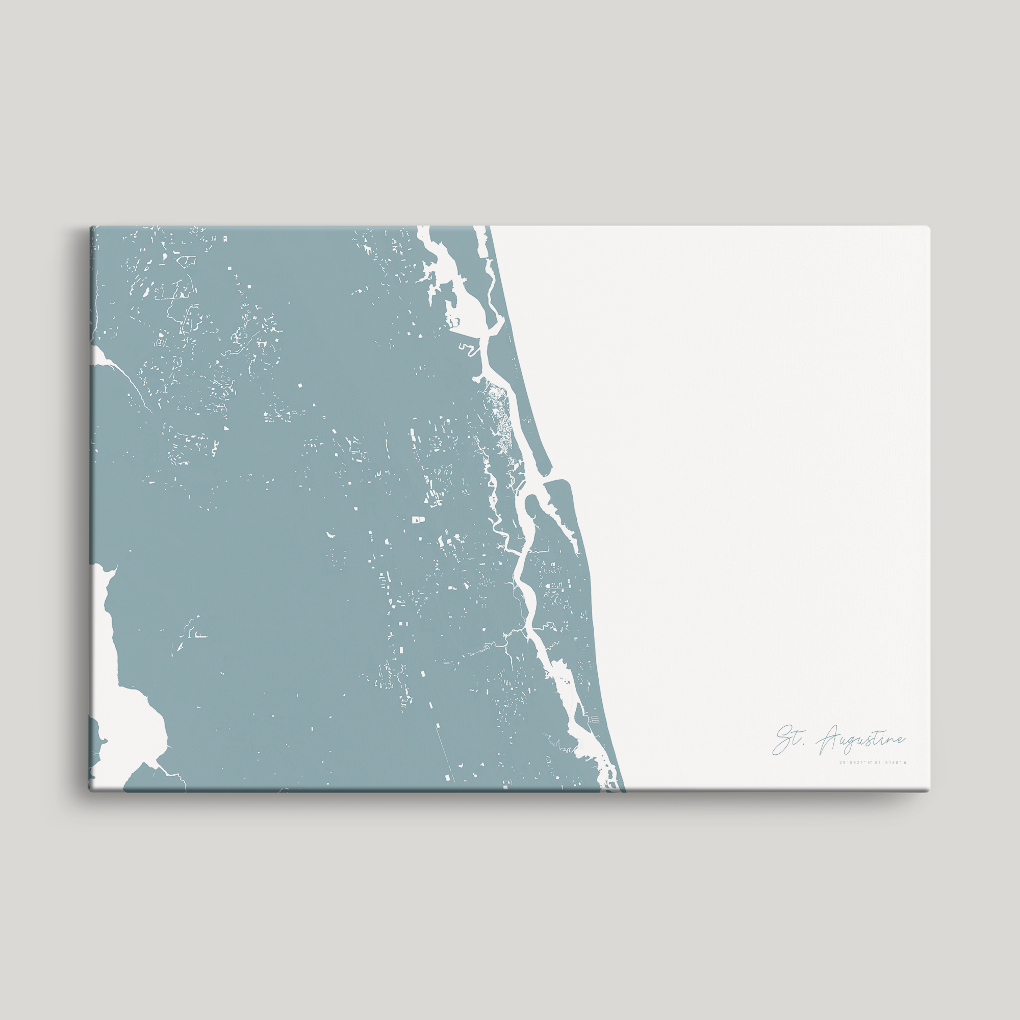 St. Augustine Coastal Map — Canvas Horizontal, soft-blue, No Frame