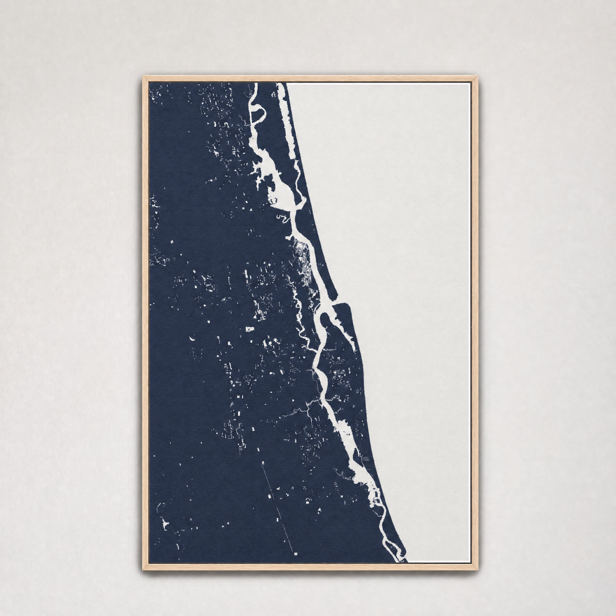 St. Augustine Coastal Map — Canvas Vertical — navy, Light Wood