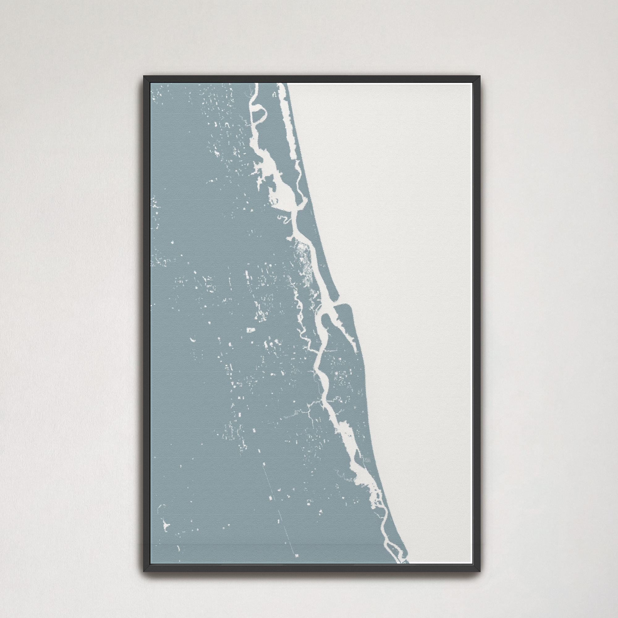 St. Augustine Coastal Map — Canvas Vertical, soft-blue, Black Frame, 16x24