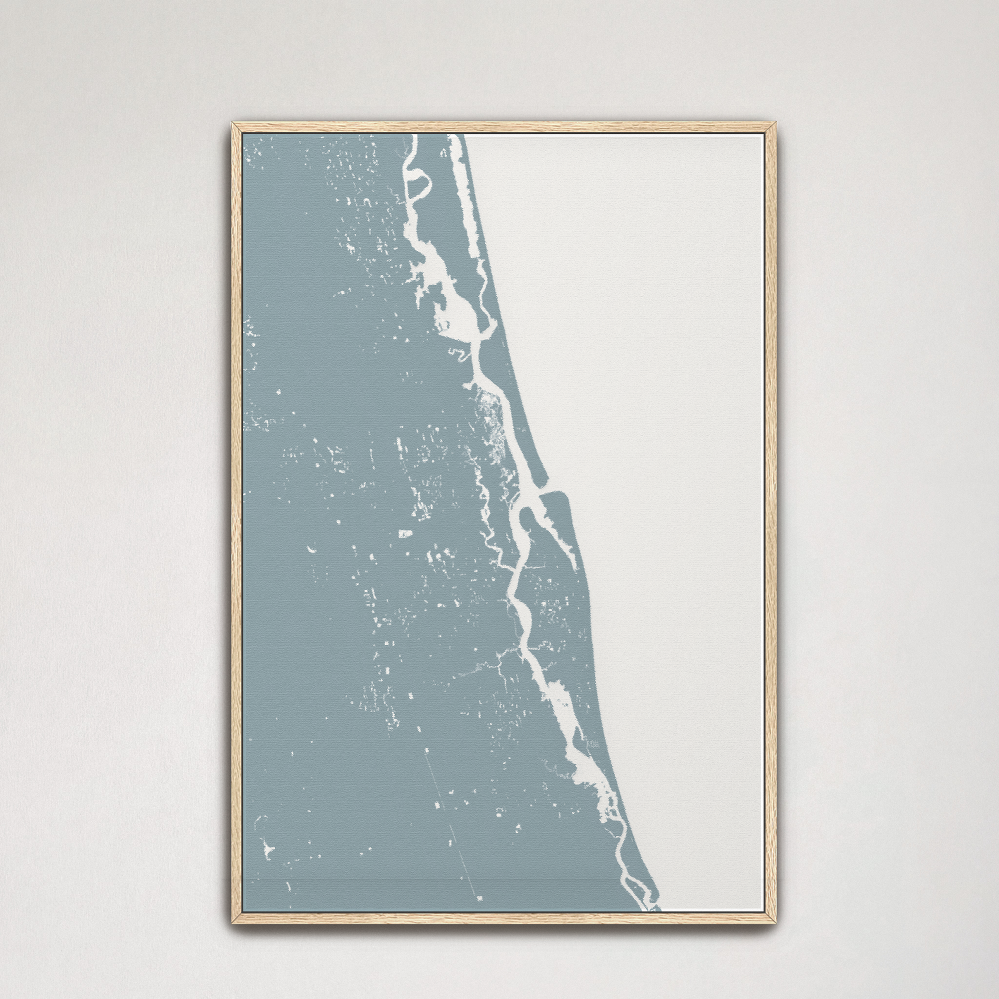 St. Augustine Coastal Map — Canvas Vertical, soft-blue, Natural Oak, 16x24