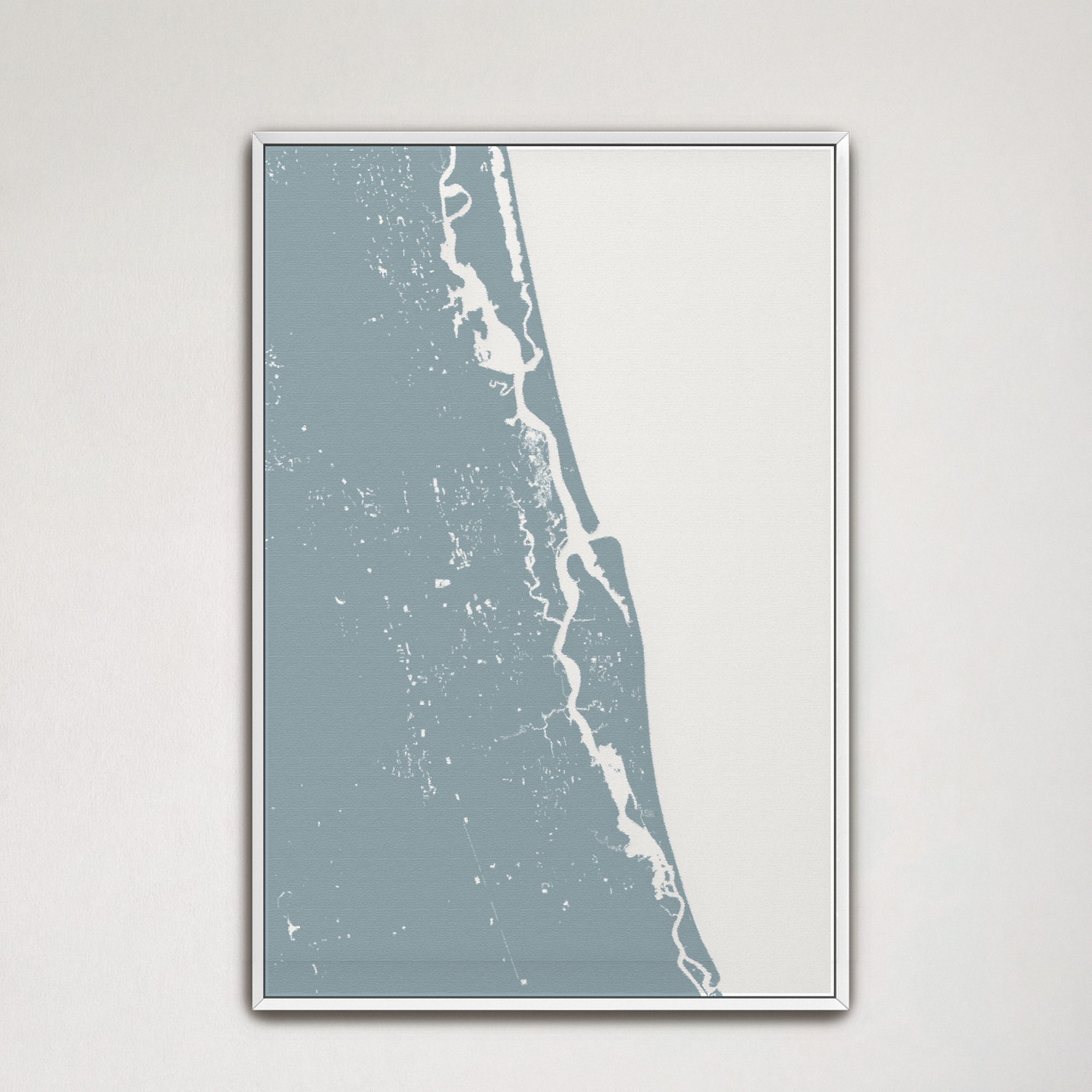 St. Augustine Coastal Map — Canvas Vertical, soft-blue, White Frame, 16x24