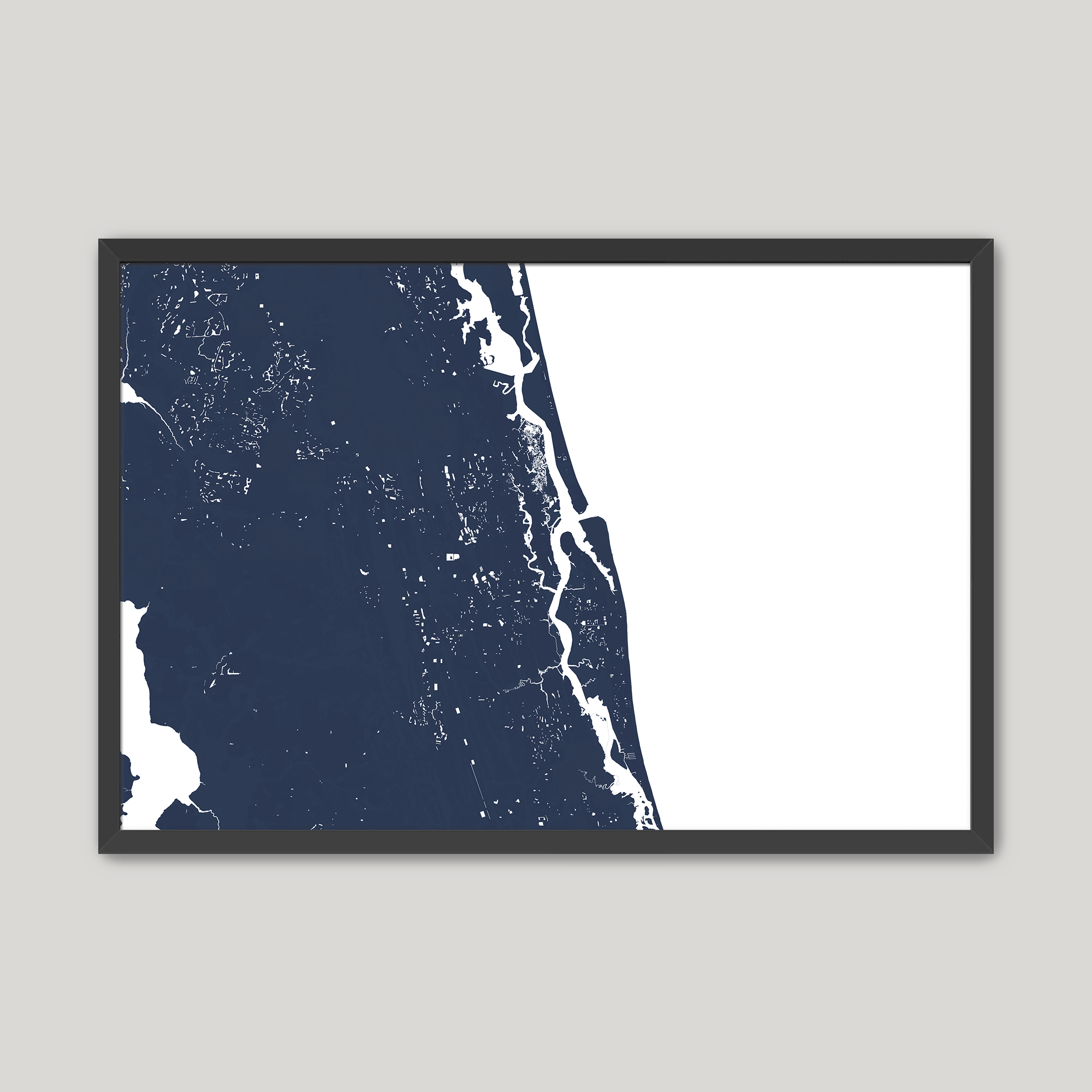 St. Augustine Coastal Map — Fine Art Print Horizontal, navy, Black Frame, 10x8