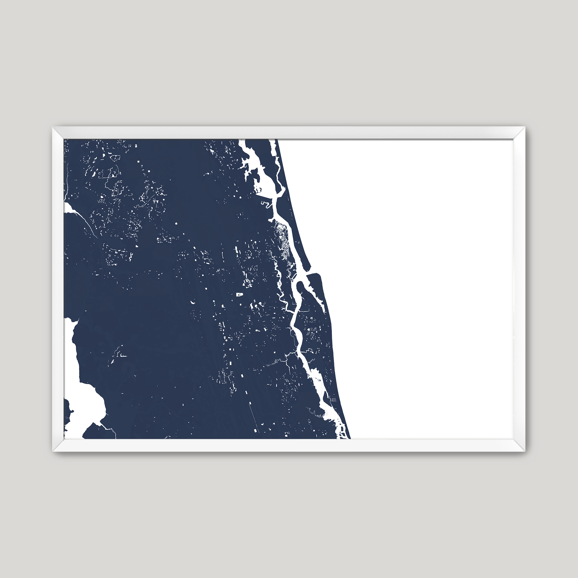 St. Augustine Coastal Map — Fine Art Print Horizontal, navy, White Frame, 10x8