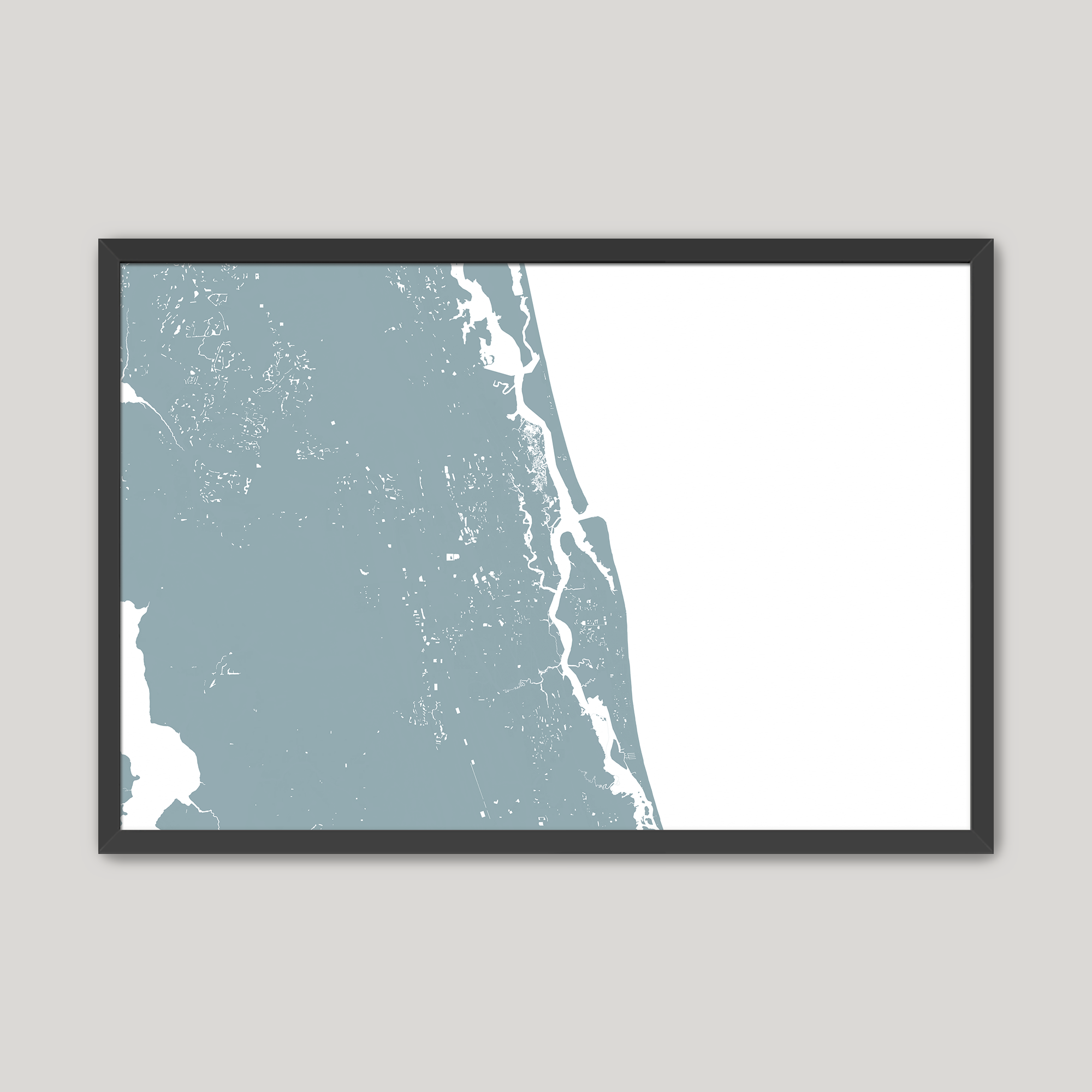 St. Augustine Coastal Map — Fine Art Print Horizontal, soft-blue, Black Frame, 10x8