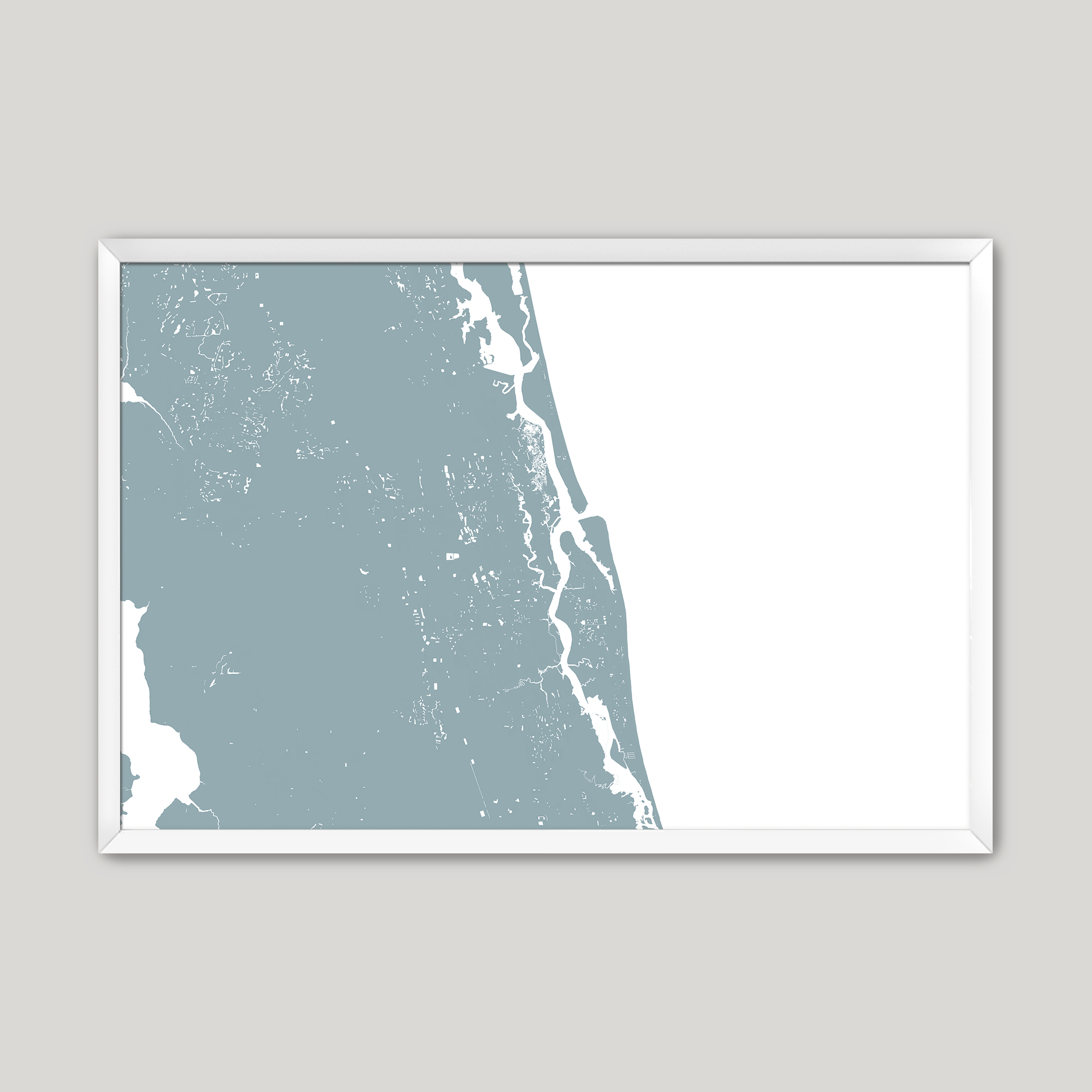 St. Augustine Coastal Map — Fine Art Print Horizontal, soft-blue, White Frame, 10x8