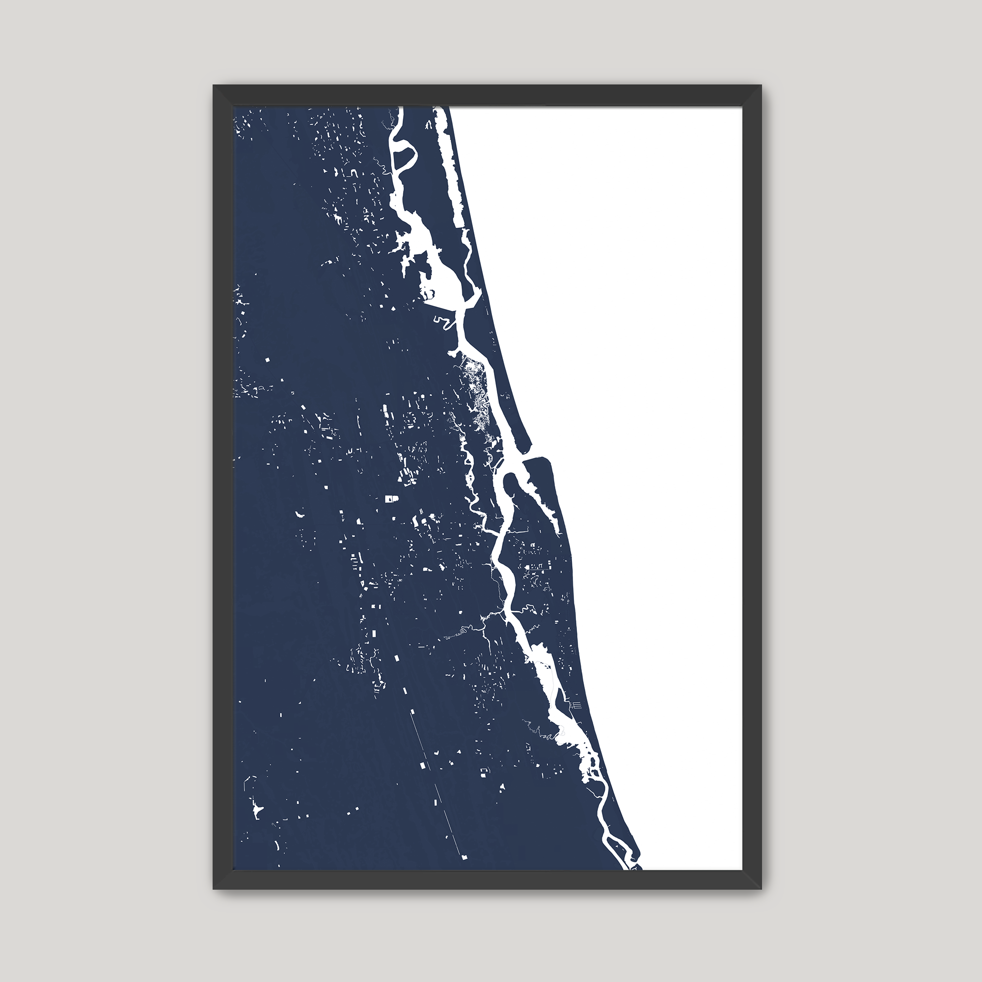 St. Augustine Coastal Map — Fine Art Print Vertical, navy, Black Frame, 12x16