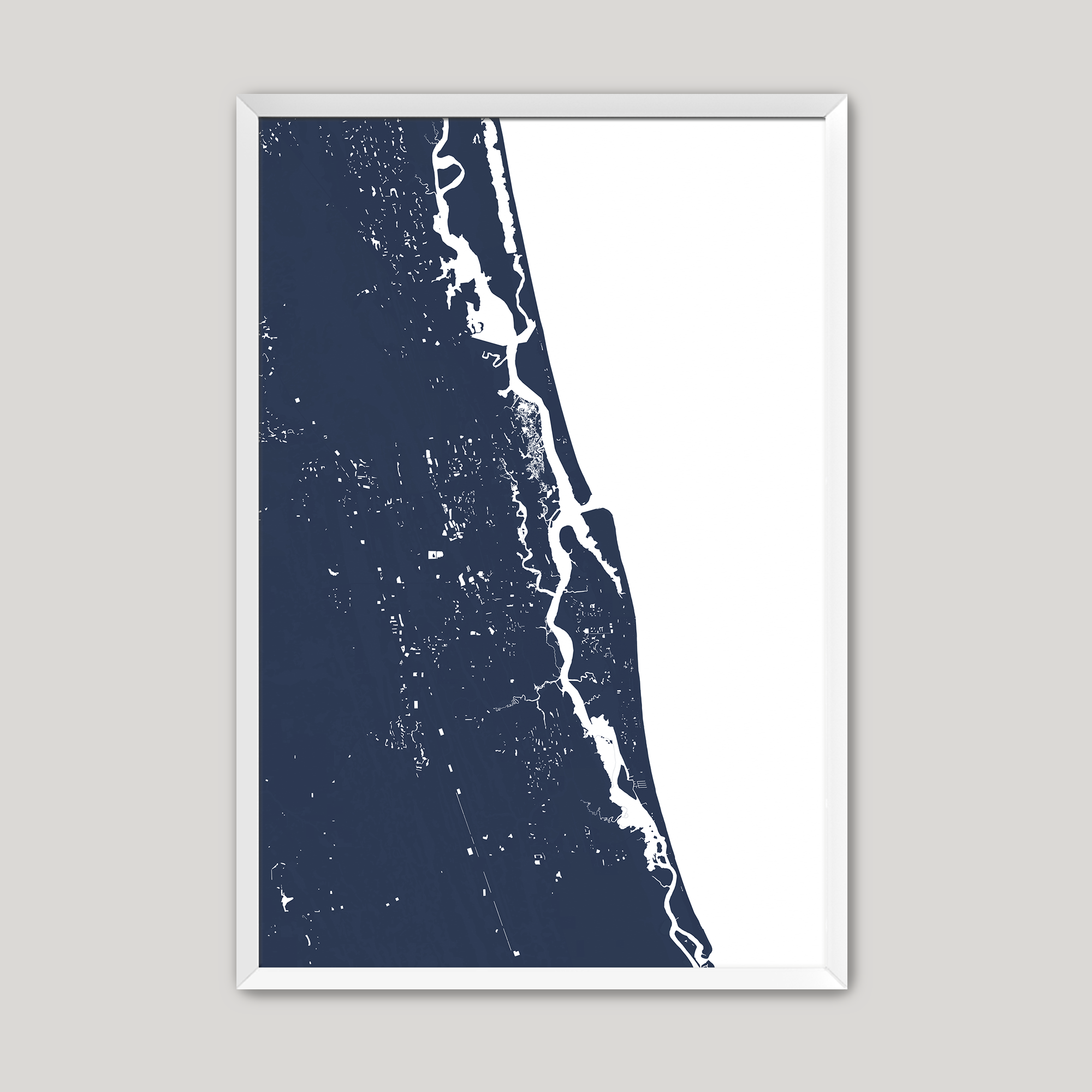 St. Augustine Coastal Map — Fine Art Print Vertical, navy, White Frame, 8x10