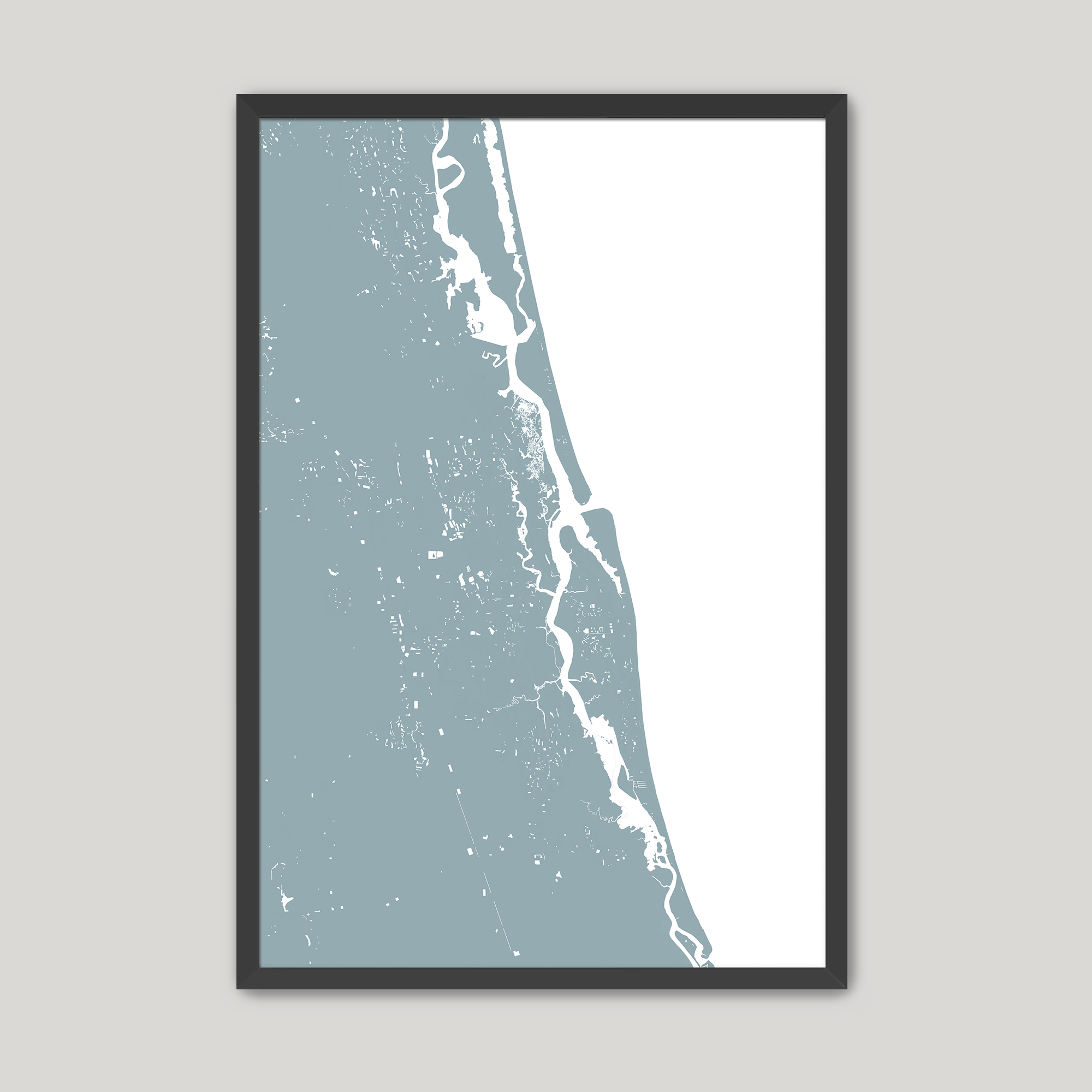 St. Augustine Coastal Map — Fine Art Print Vertical, soft-blue, Black Frame, 8x10