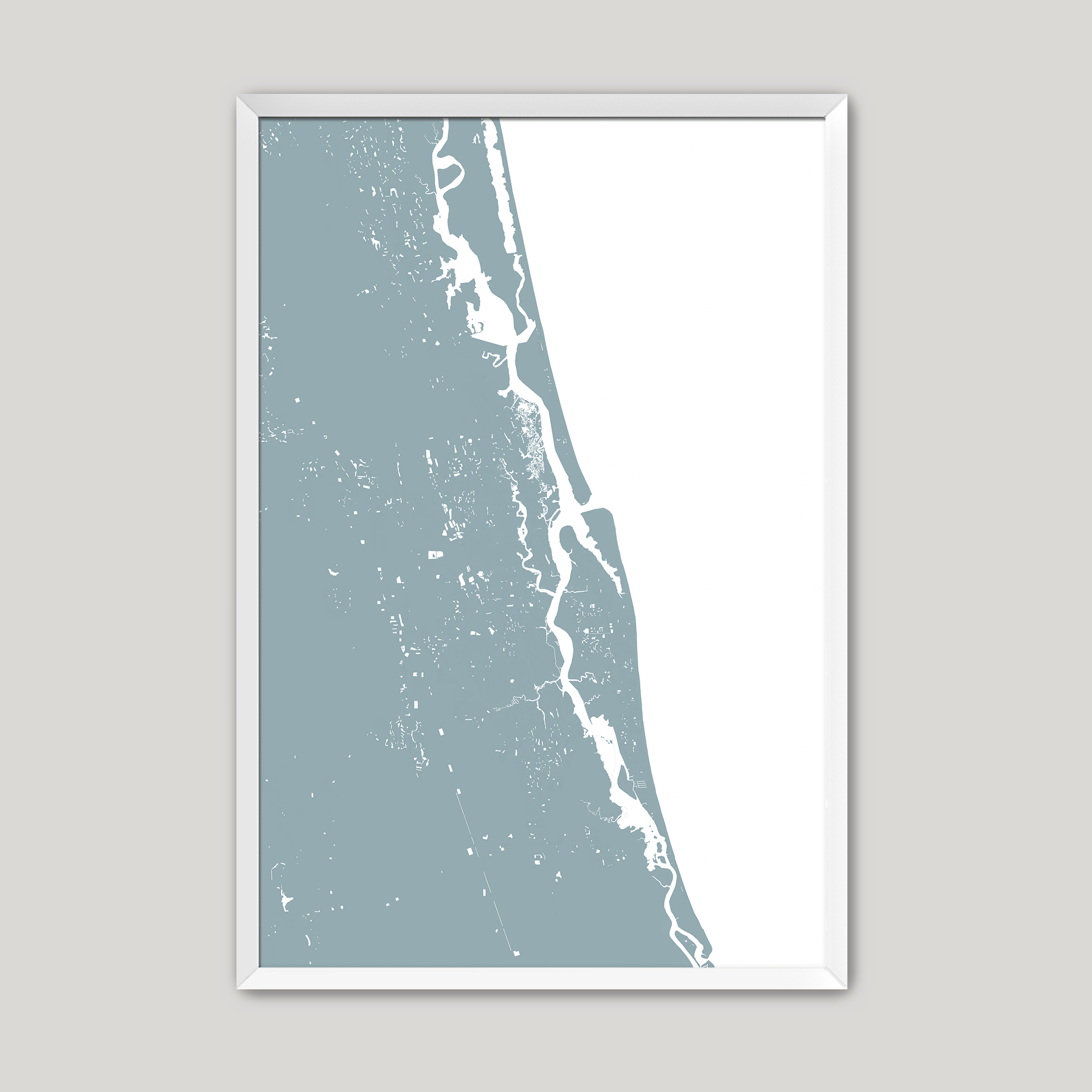 St. Augustine Coastal Map — Fine Art Print Vertical, soft-blue, White Frame, 8x10