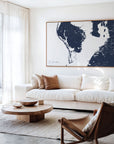 St Petersburg navy horizontal canvas map in an oak framed room scene