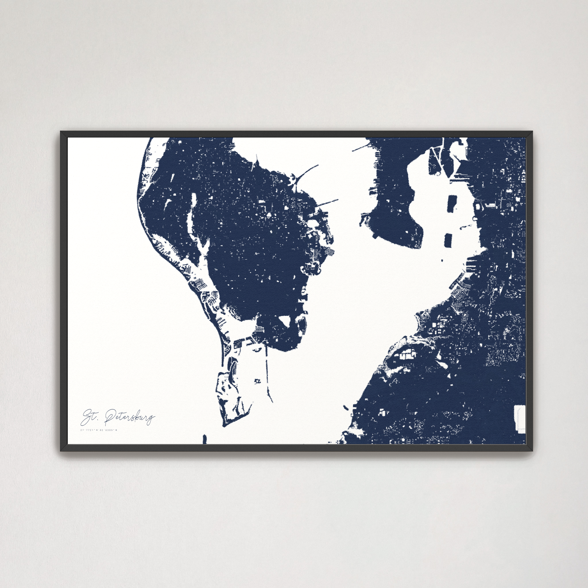 St. Petersburg Coastal Map — Canvas Horizontal, navy, Black Frame
