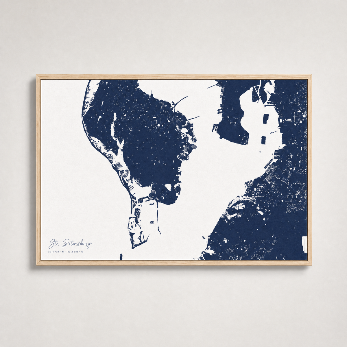 St. Petersburg Coastal Map — Canvas Horizontal — navy, Light Wood