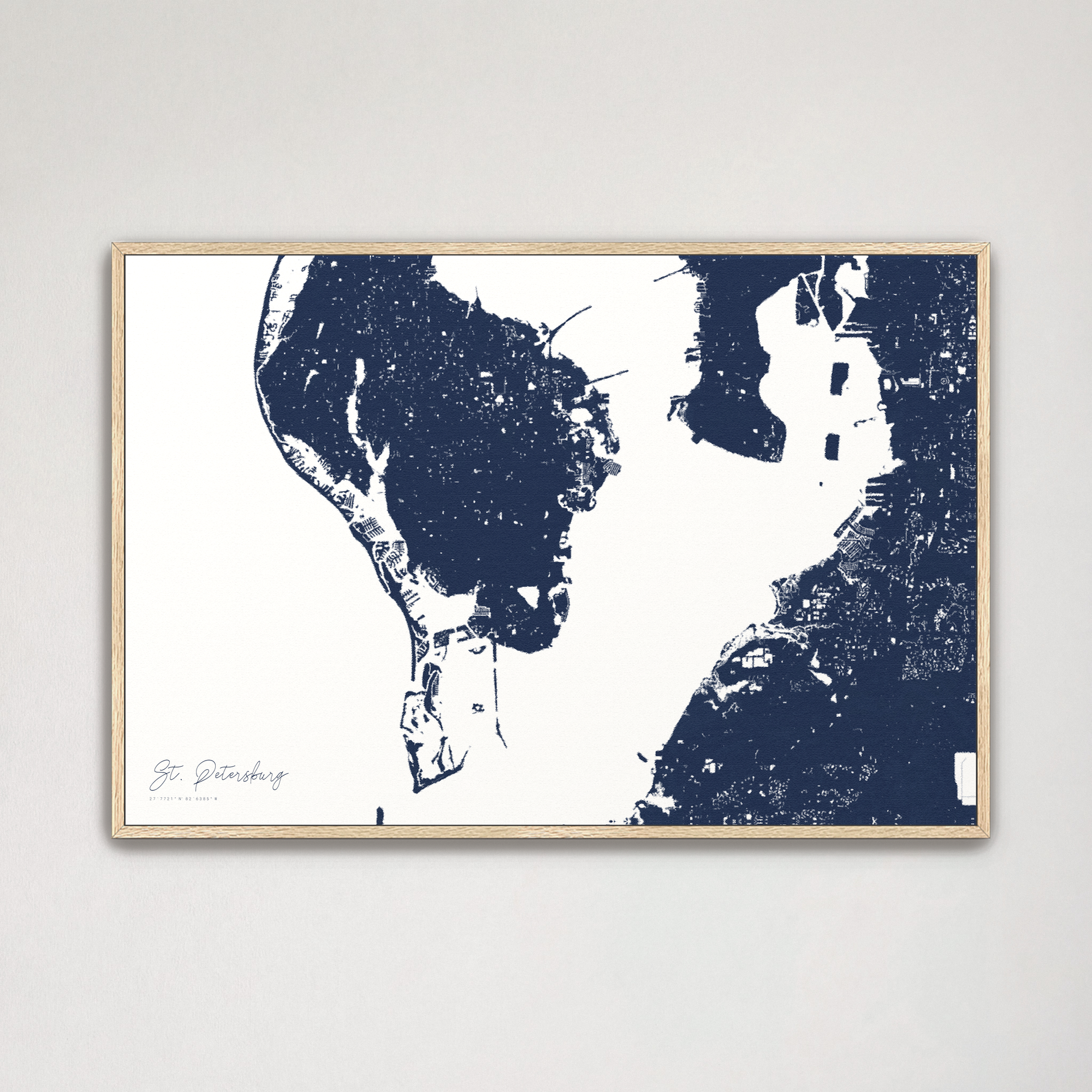 St. Petersburg Coastal Map — Canvas Horizontal, navy, Natural Oak