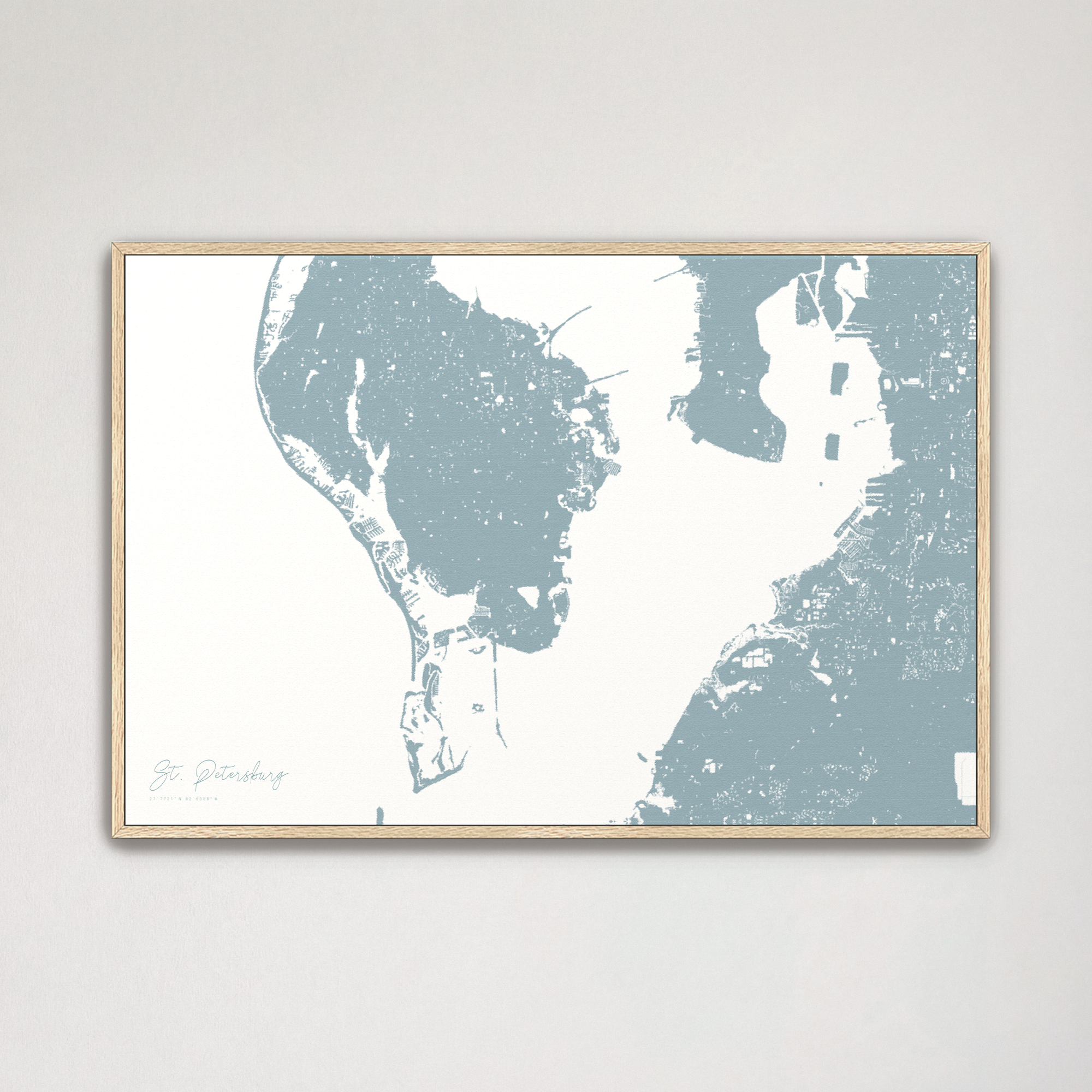 St. Petersburg Coastal Map — Canvas Horizontal, soft-blue, Natural Oak