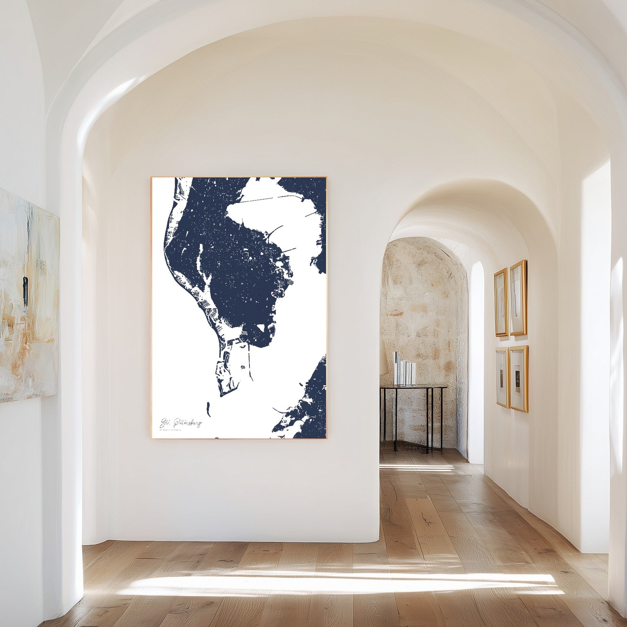 St Petersburg navy vertical canvas map in the Bello mixed room scene