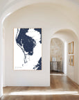 St Petersburg navy vertical canvas map in the Bello mixed room scene
