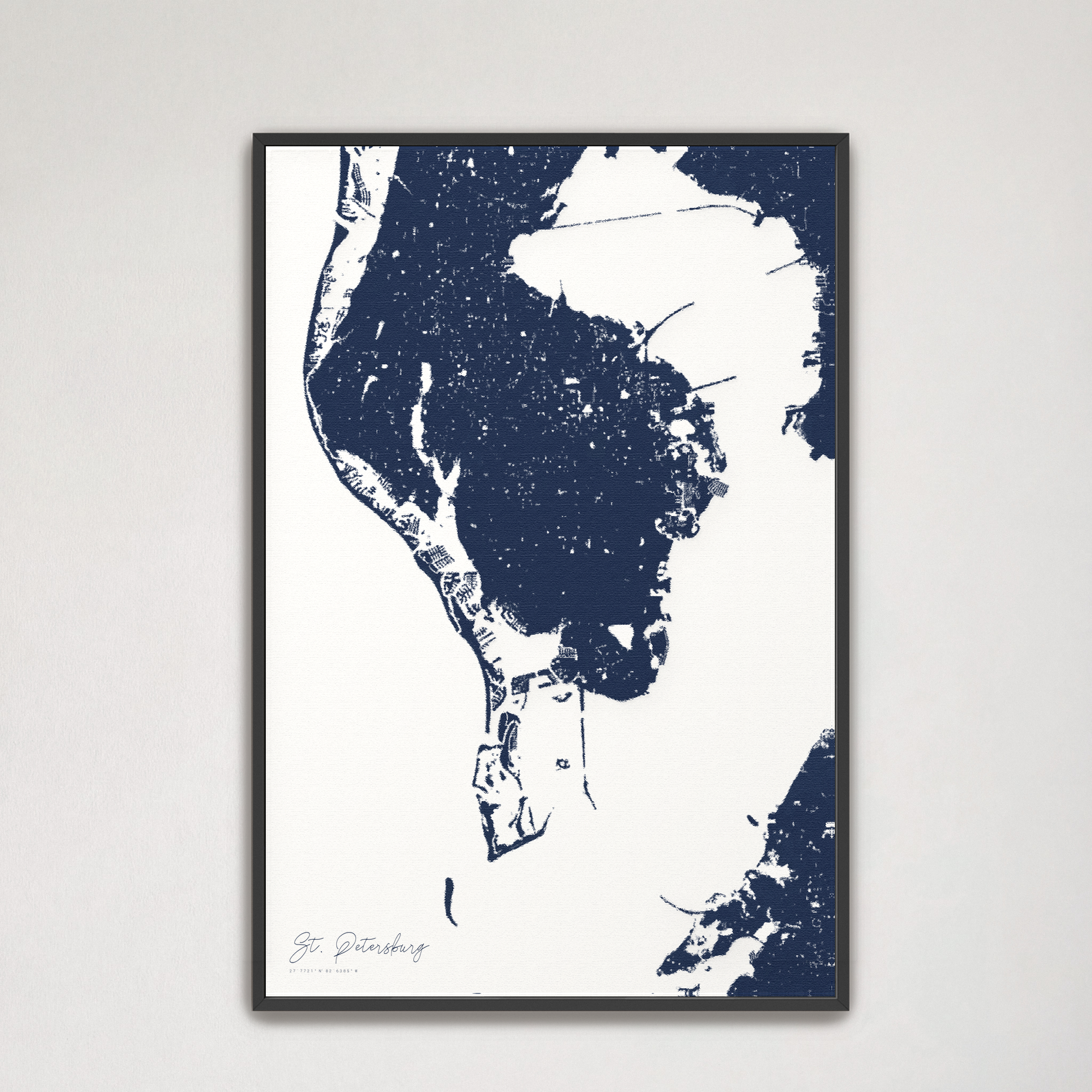 St. Petersburg Coastal Map — Canvas Vertical, navy, Black Frame
