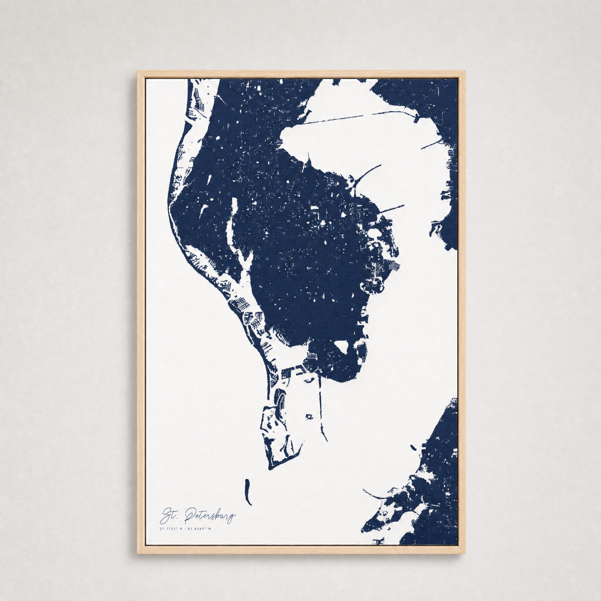 St. Petersburg Coastal Map — Canvas Vertical — navy, Light Wood