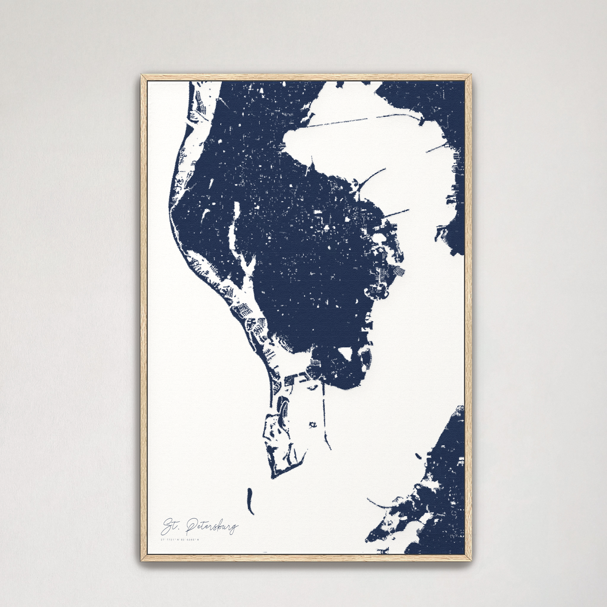 St. Petersburg Coastal Map — Canvas Vertical, navy, Natural Oak