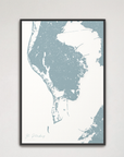St. Petersburg Coastal Map — Canvas Vertical, soft-blue, Black Frame