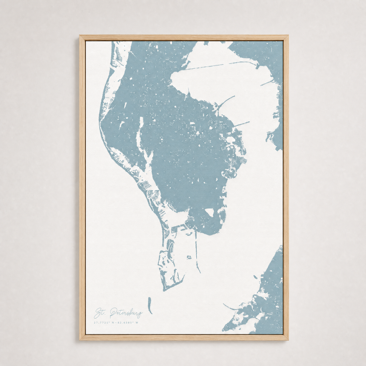 St. Petersburg Coastal Map — Canvas Vertical — soft-blue, Light Wood