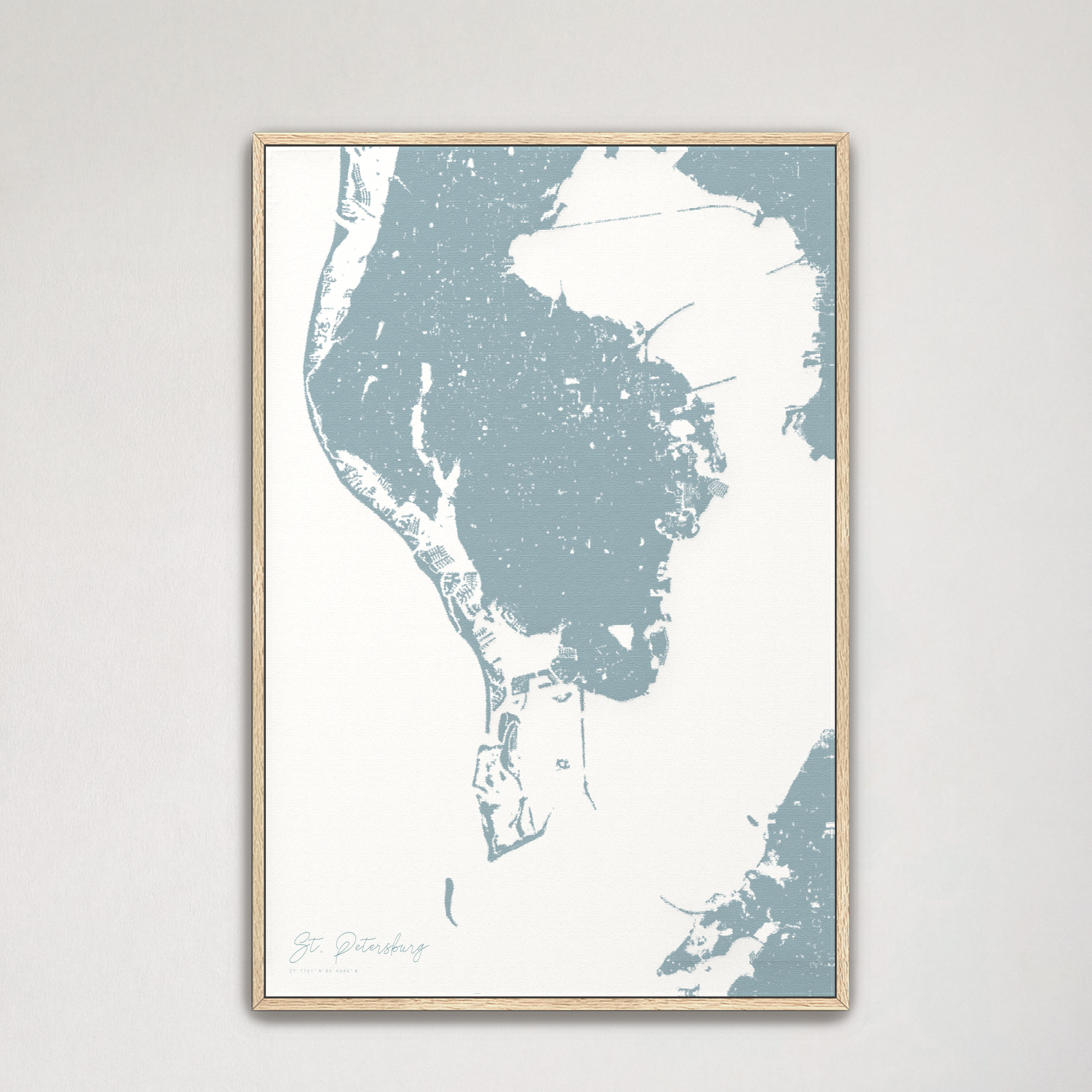 St. Petersburg Coastal Map — Canvas Vertical, soft-blue, Natural Oak