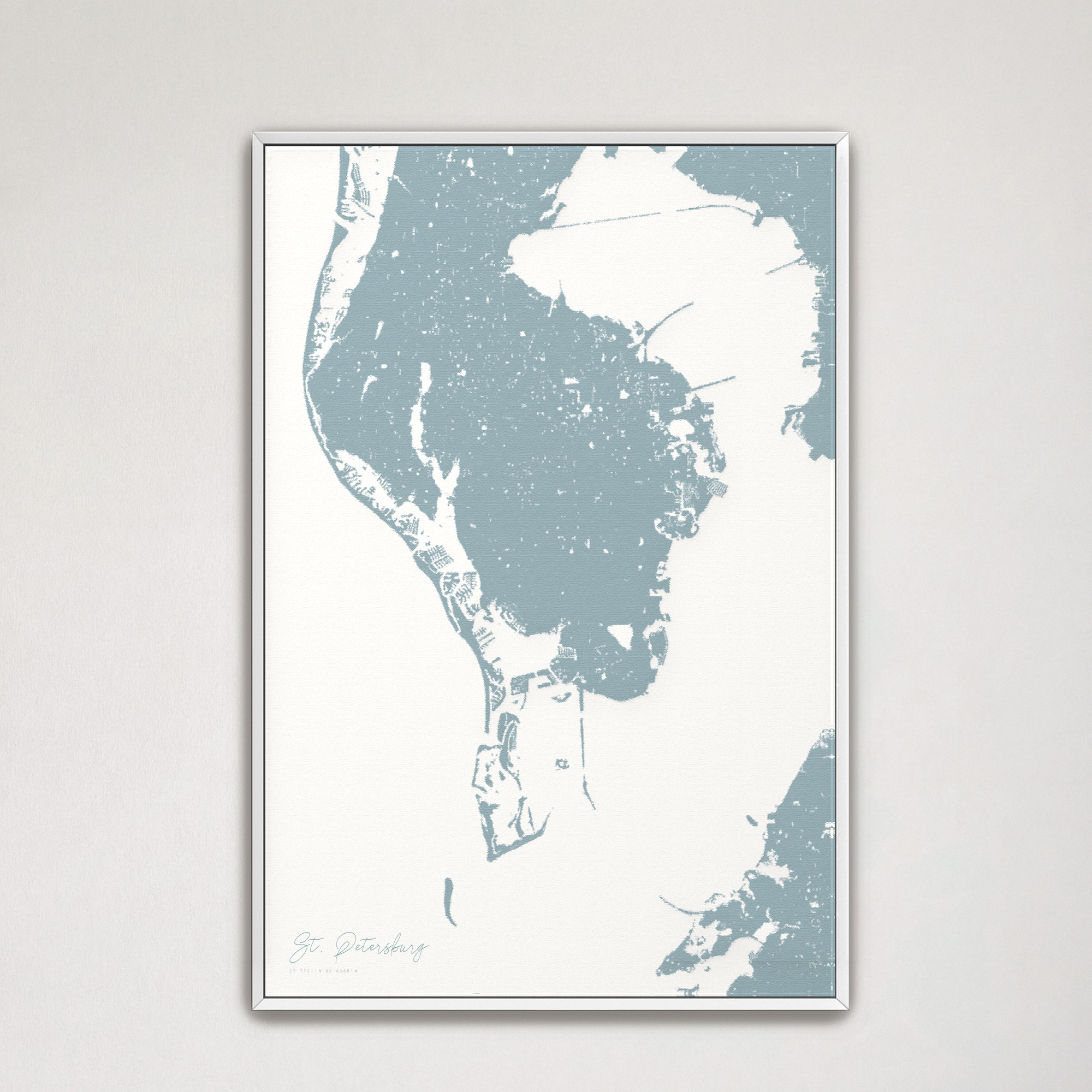 St. Petersburg Coastal Map — Canvas Vertical, soft-blue, White Frame