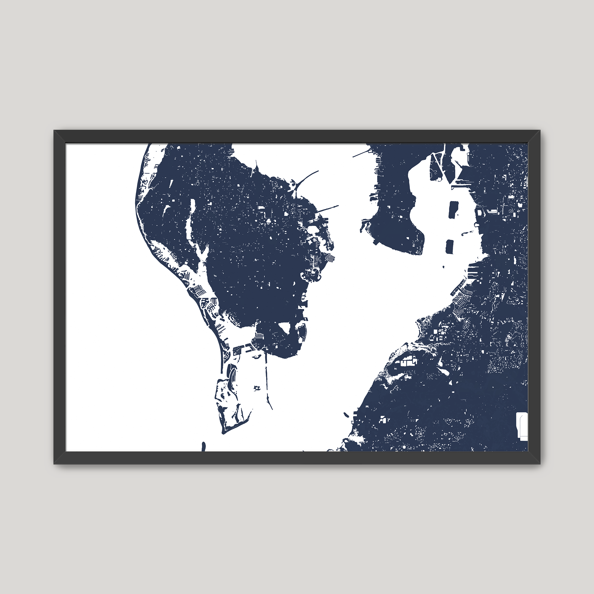 St. Petersburg Coastal Map — Fine Art Print Horizontal, navy, Black Frame, 10x8